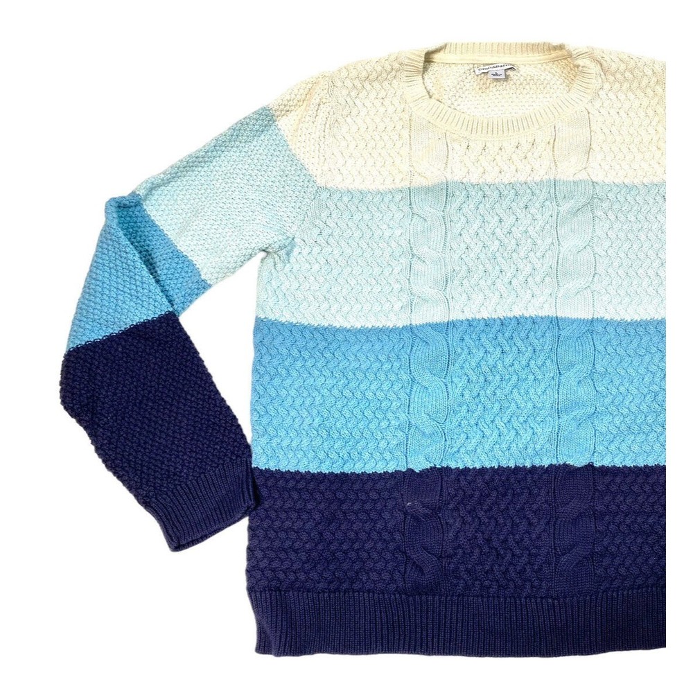 Croft And Barrow Womens Pullover Cable Knit Sweater Large L Blue Stripe